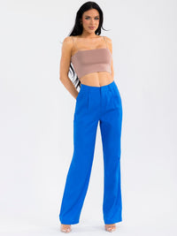 WOMEN'S BUTTON CLOSURE POCKETS STRAIGHT LEG PANTS