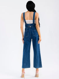 WOMEN'S SLEEVELESS BUTTON UP POCKETS DENIM WIDE LEG OVERALL