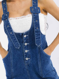 WOMEN'S SLEEVELESS BUTTON UP POCKETS DENIM WIDE LEG OVERALL