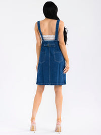 WOMEN'S SLEEVELESS BUTTON UP POCKETS DENIM OVERALL MINI DRESS