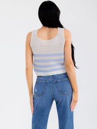 WOMEN'S SLEEVELESS BUTTON UP COLORBLOCK STRIPES KNIT TANK TOP