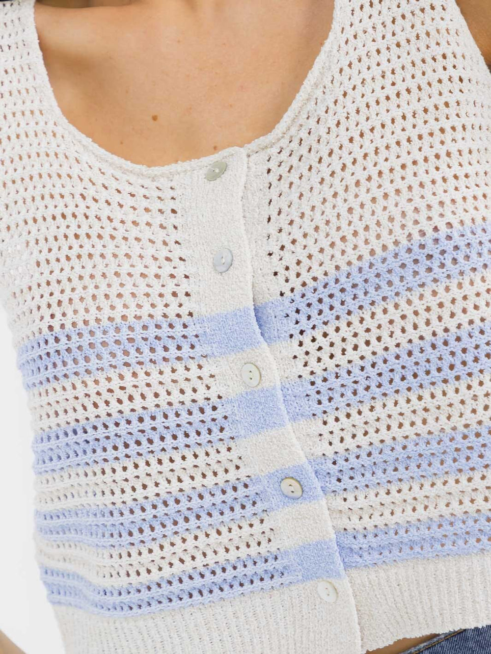 WOMEN'S SLEEVELESS BUTTON UP COLORBLOCK STRIPES KNIT TANK TOP