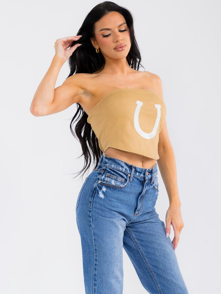 WOMEN'S SLEEVELESS SMOCK BACK DENIM TUBE CROP TOP
