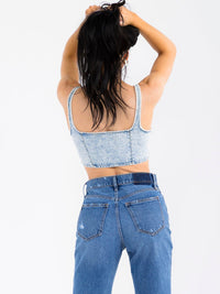 WOMEN'S SLEEVELESS SQUARE NECK DENIM WASHED CROP TOP