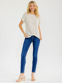 WOMEN'S SHORT SLEEVE FRONT KNOT SWEATER TOP