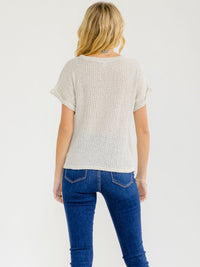 WOMEN'S SHORT SLEEVE FRONT KNOT SWEATER TOP