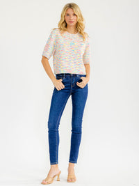 WOMEN'S SHORT SLEEVE MULTI COLORS SWEATER TOP
