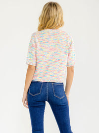 WOMEN'S SHORT SLEEVE MULTI COLORS SWEATER TOP