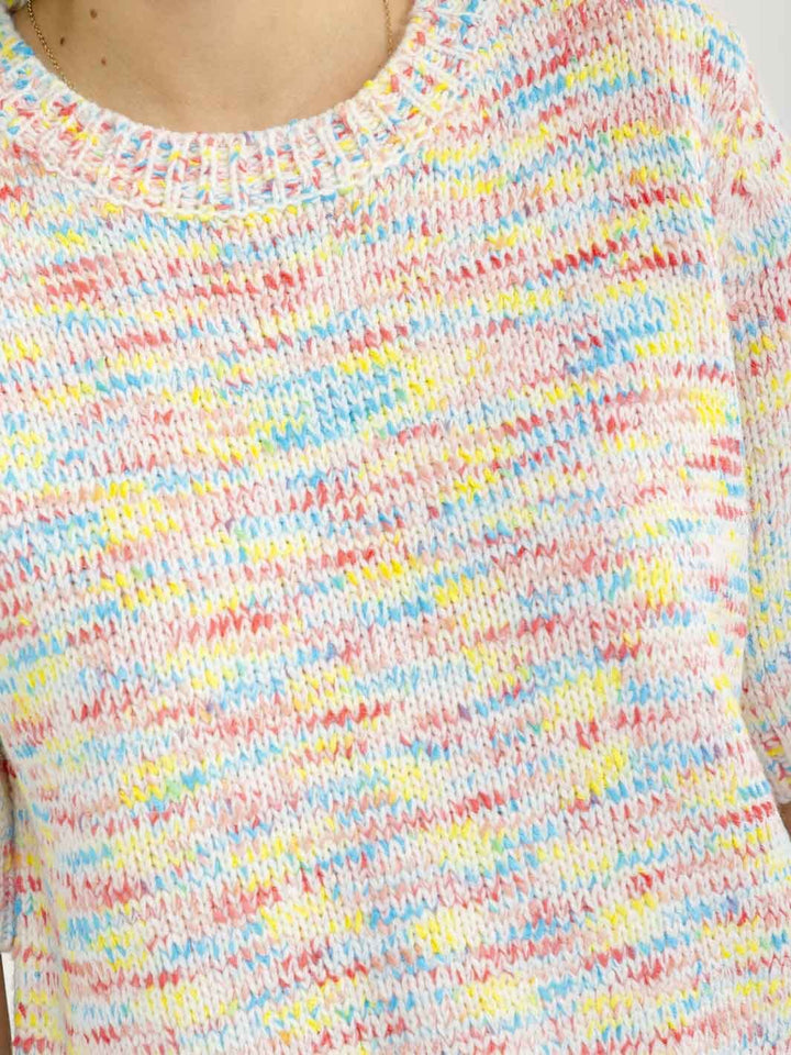 WOMEN'S SHORT SLEEVE MULTI COLORS SWEATER TOP
