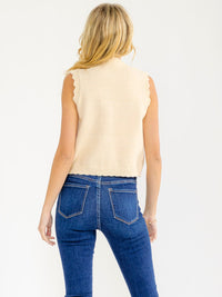 WOMEN'S SLEEVELESS FRONT TIE FLORAL EMBROIDERY SWEATER TOP