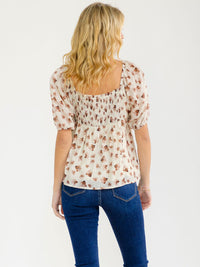 WOMEN'S SHORT SLEEVE BUTTON CLOSURE FLORAL BLOUSE