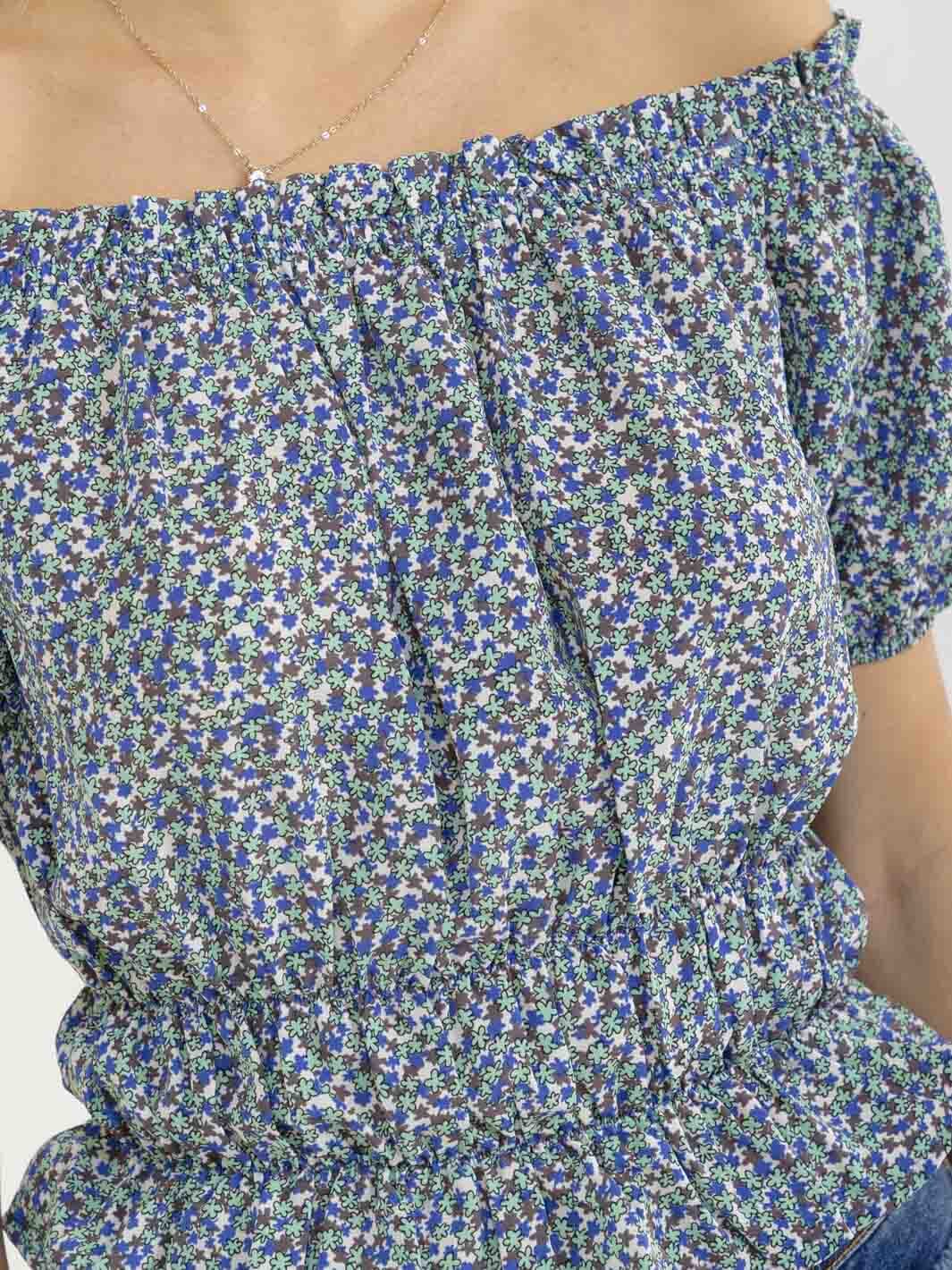 WOMEN'S SHORT SLEEVE OFF SHOULDER ELASTIC WAIST FLORAL TOP