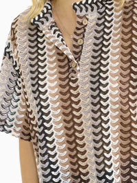 WOMEN'S SHORT SLEEVE BUTTON CLOSURE MULTI CROCHET BLOUSE