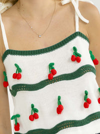 WOMEN'S SLEEVELESS CROCHET CHERRY DETAILED TANK TOP