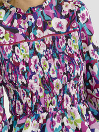 WOMEN'S LONG SLEEVE SMOCK FLORAL BLOUSE