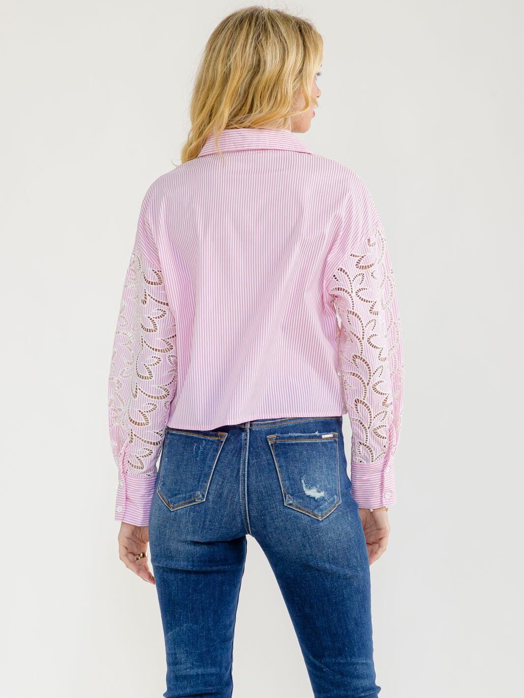 WOMEN'S LONG SLEEVE BUTTON UP STRIPES BLOUSE