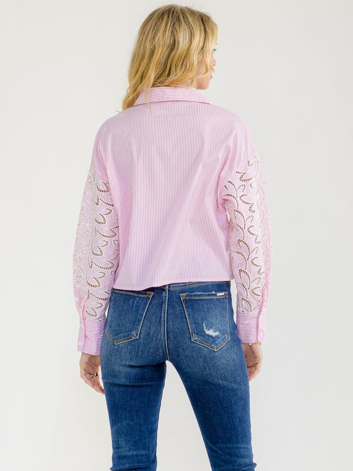 WOMEN'S LONG SLEEVE BUTTON UP STRIPES BLOUSE