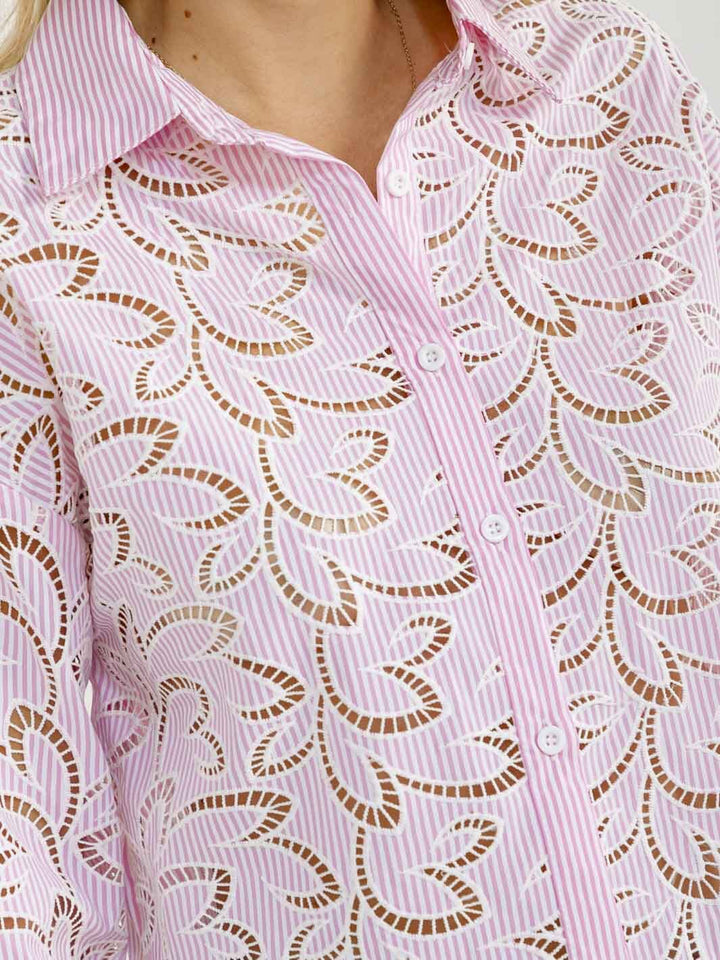 WOMEN'S LONG SLEEVE BUTTON UP STRIPES BLOUSE