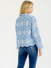WOMEN'S LONG SLEEVE BUTTON UP EMBROIDERY BLOUSE