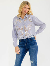 WOMEN'S LONG SLEEVE BUTTON UP STRIPES BLOUSE