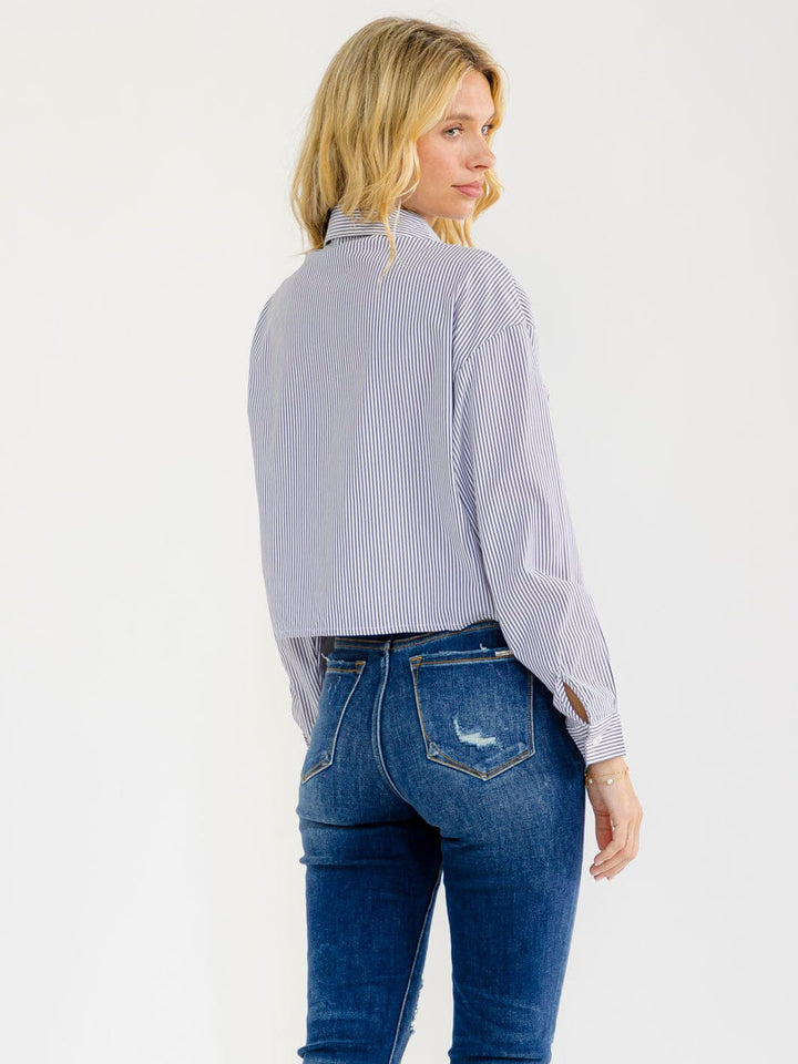 WOMEN'S LONG SLEEVE BUTTON UP STRIPES BLOUSE