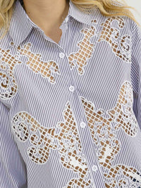 WOMEN'S LONG SLEEVE BUTTON UP STRIPES BLOUSE