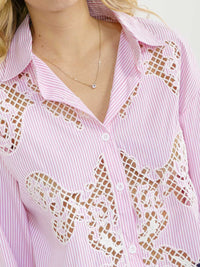 WOMEN'S LONG SLEEVE BUTTON UP STRIPES BLOUSE
