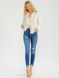 WOMEN'S LONG SLEEVE BUTTON UP EMBROIDERY BLOUSE