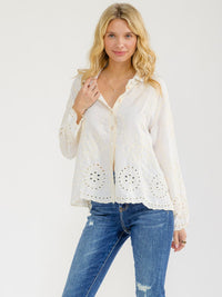 WOMEN'S LONG SLEEVE BUTTON UP EMBROIDERY BLOUSE