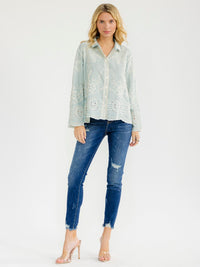 WOMEN'S LONG SLEEVE BUTTON UP EMBROIDERY BLOUSE