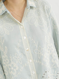WOMEN'S LONG SLEEVE BUTTON UP EMBROIDERY BLOUSE