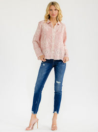 WOMEN'S LONG SLEEVE BUTTON UP EMBROIDERY BLOUSE