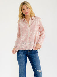 WOMEN'S LONG SLEEVE BUTTON UP EMBROIDERY BLOUSE