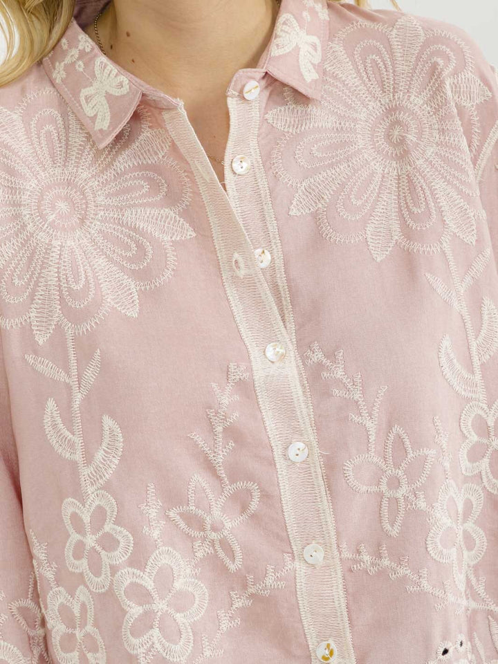 WOMEN'S LONG SLEEVE BUTTON UP EMBROIDERY BLOUSE
