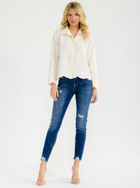 WOMEN'S LONG SLEEVE BUTTON UP EMBROIDERY BLOUSE