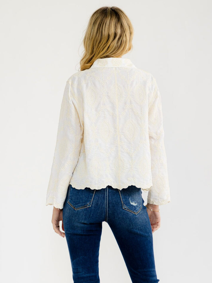 WOMEN'S LONG SLEEVE BUTTON UP EMBROIDERY BLOUSE