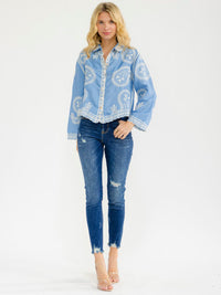 WOMEN'S LONG SLEEVE BUTTON UP EMBROIDERY BLOUSE