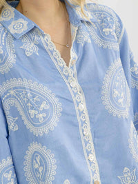 WOMEN'S LONG SLEEVE BUTTON UP EMBROIDERY BLOUSE
