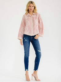 WOMEN'S LONG SLEEVE BUTTON UP EMBROIDERY BLOUSE