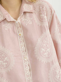 WOMEN'S LONG SLEEVE BUTTON UP EMBROIDERY BLOUSE