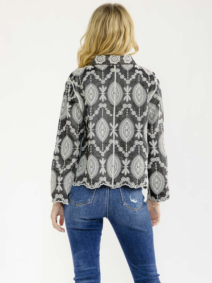 WOMEN'S LONG SLEEVE BUTTON UP EMBROIDERY BLOUSE