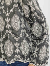 WOMEN'S LONG SLEEVE BUTTON UP EMBROIDERY BLOUSE