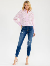 WOMEN'S LONG SLEEVE BUTTON UP STRIPES BLOUSE