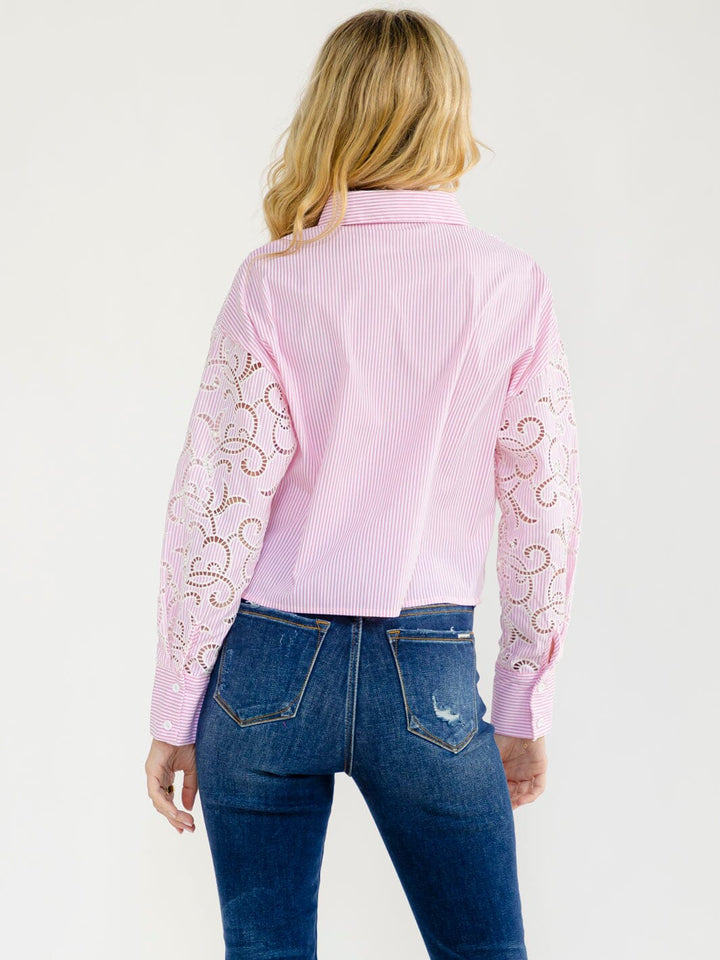 WOMEN'S LONG SLEEVE BUTTON UP STRIPES BLOUSE