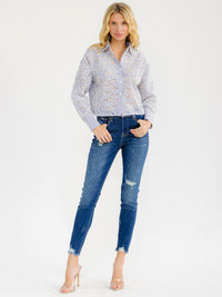 WOMEN'S LONG SLEEVE BUTTON UP STRIPES BLOUSE