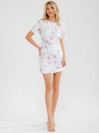 WOMEN'S SHORT SLEEVE BODYCON FLORAL SEQUINS MINI DRESS
