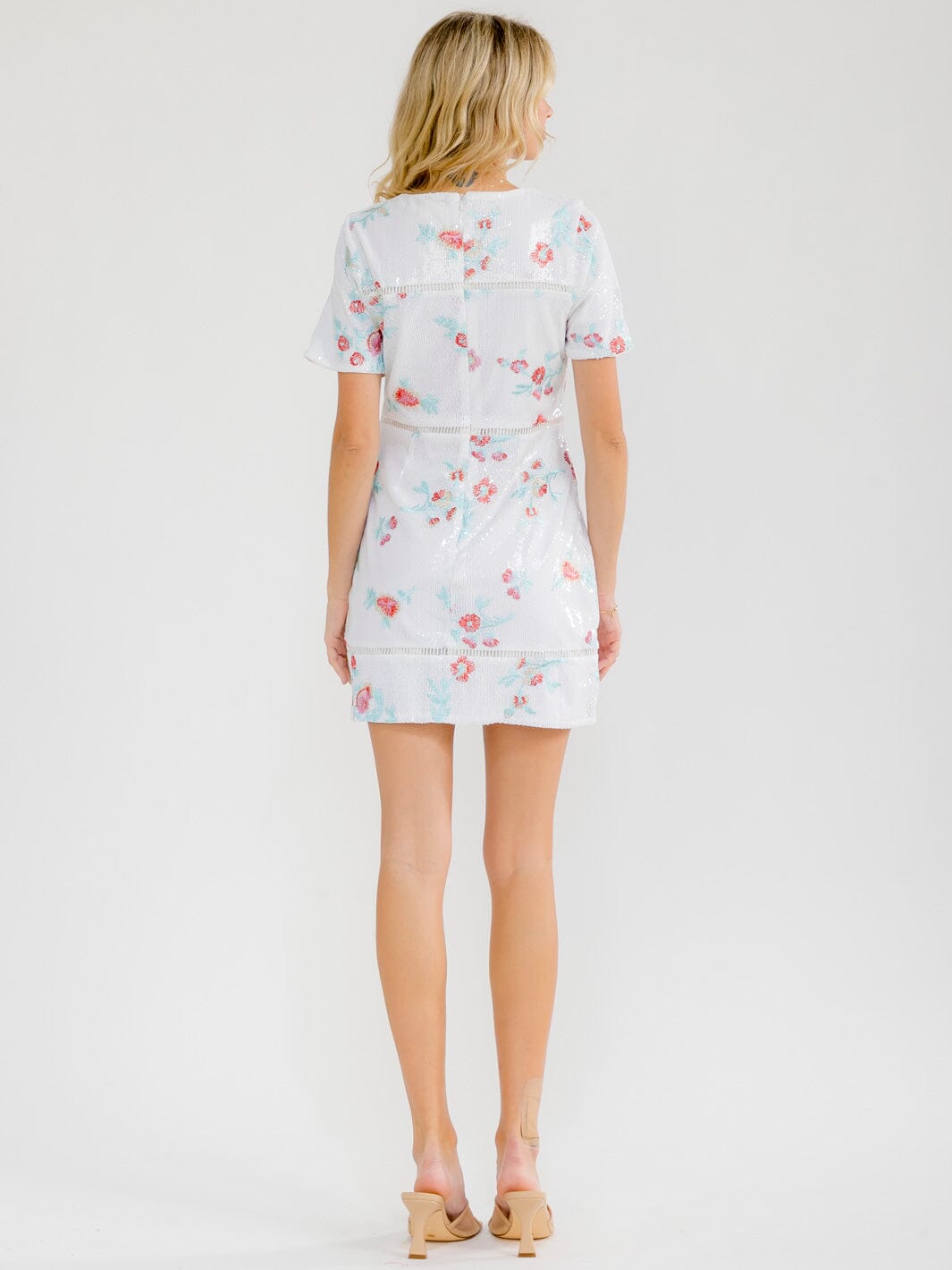 WOMEN'S SHORT SLEEVE BODYCON FLORAL SEQUINS MINI DRESS