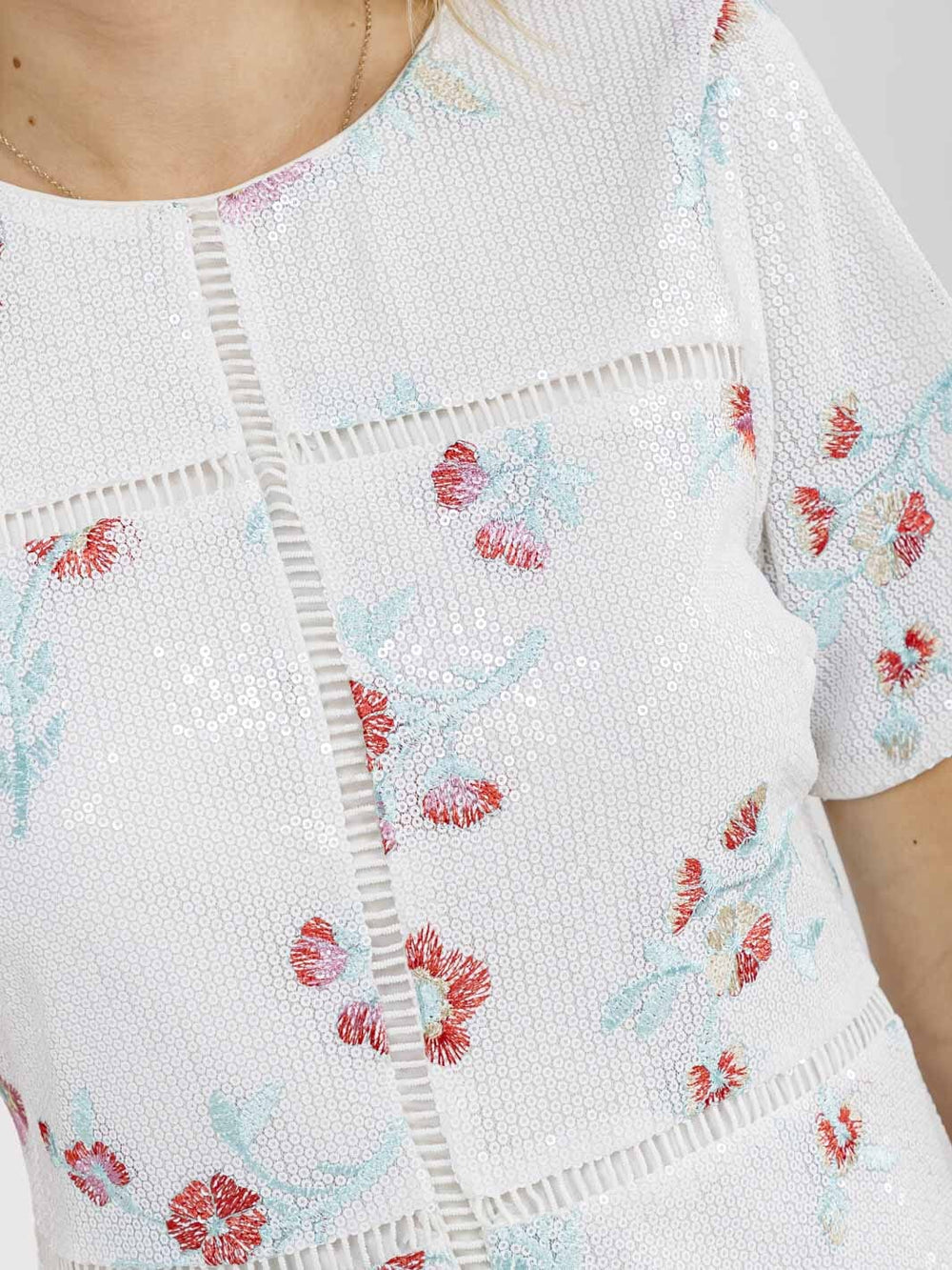 WOMEN'S SHORT SLEEVE BODYCON FLORAL SEQUINS MINI DRESS