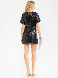WOMEN'S SHORT SLEEVE SEQUINS MINI DRESS