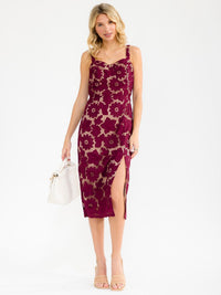 WOMEN'S SLEEVELESS FRONT SLIT CROCHET MIDI DRESS